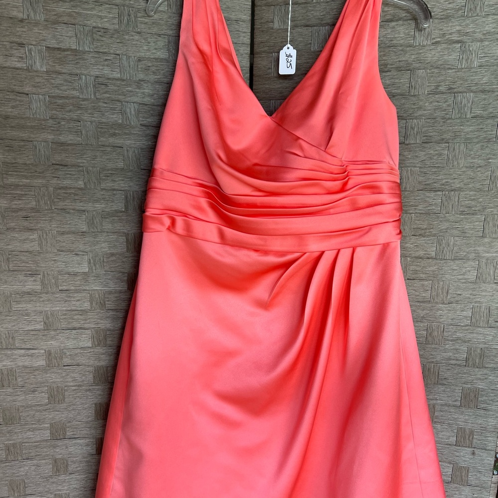 David's Bridal Pink Ruched Asymmetrical Sundress